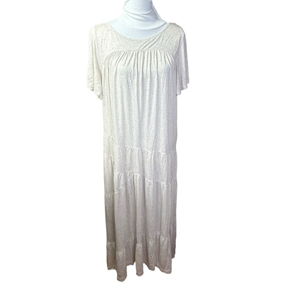 New Free People Tiered Dress Low Scoop Back Oversized Heathered Oatmeal - Picture 1 of 5